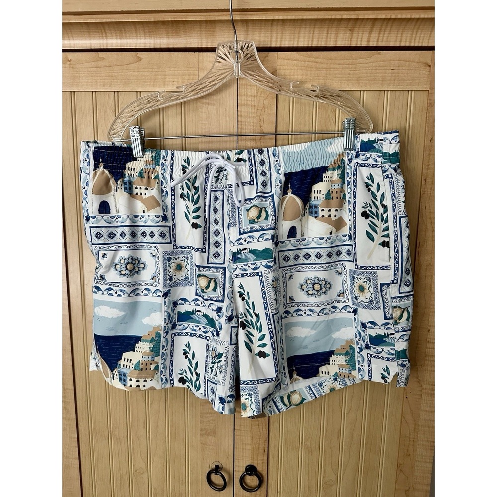 Abercrombie Fitch Mens Size 2X Cabana Postcard Print Swim Trunks Shorts Stretch